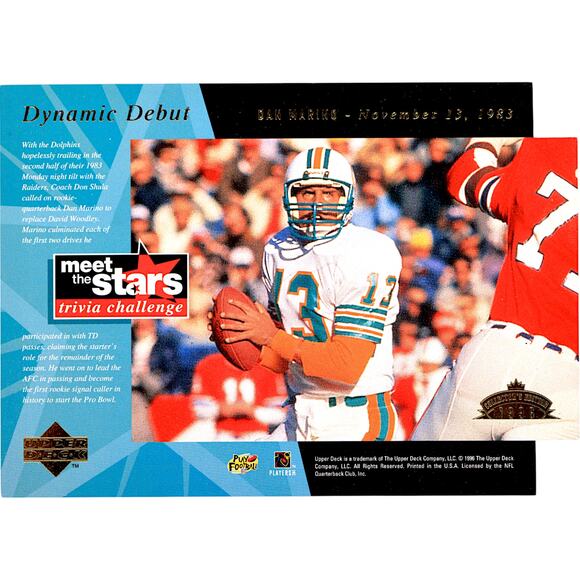Dan Marino 1996 Upper Deck 5"x7" Meet the Stars Jumbo Cards Miami Dolphins - Picture 10 of 16